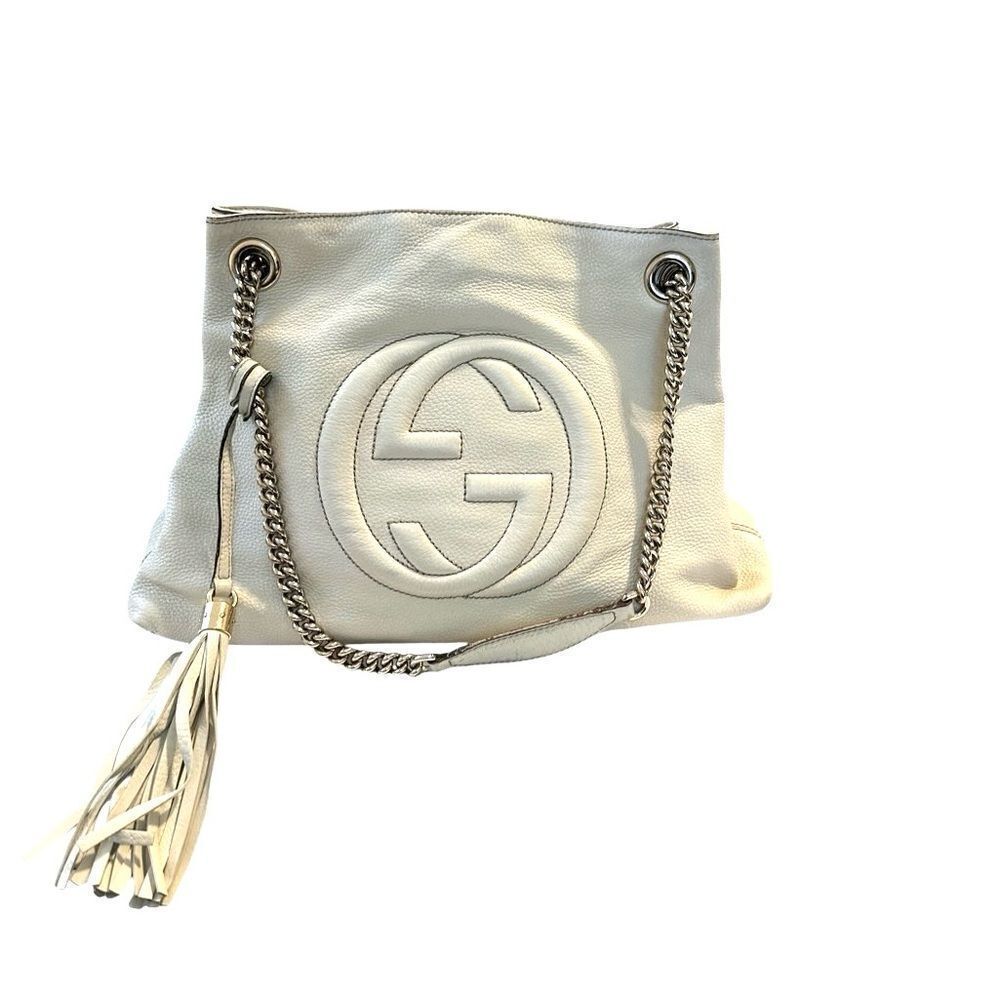Gucci Soho White Leather Shoulder Bag with Chain Strap and Tassel - Picture 2 of 16